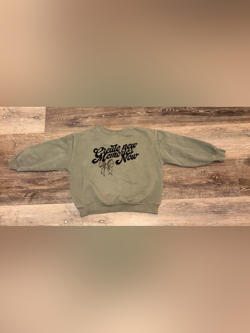Zara Olive Green 'Create New Memories Now' Crewneck Sweatshirt